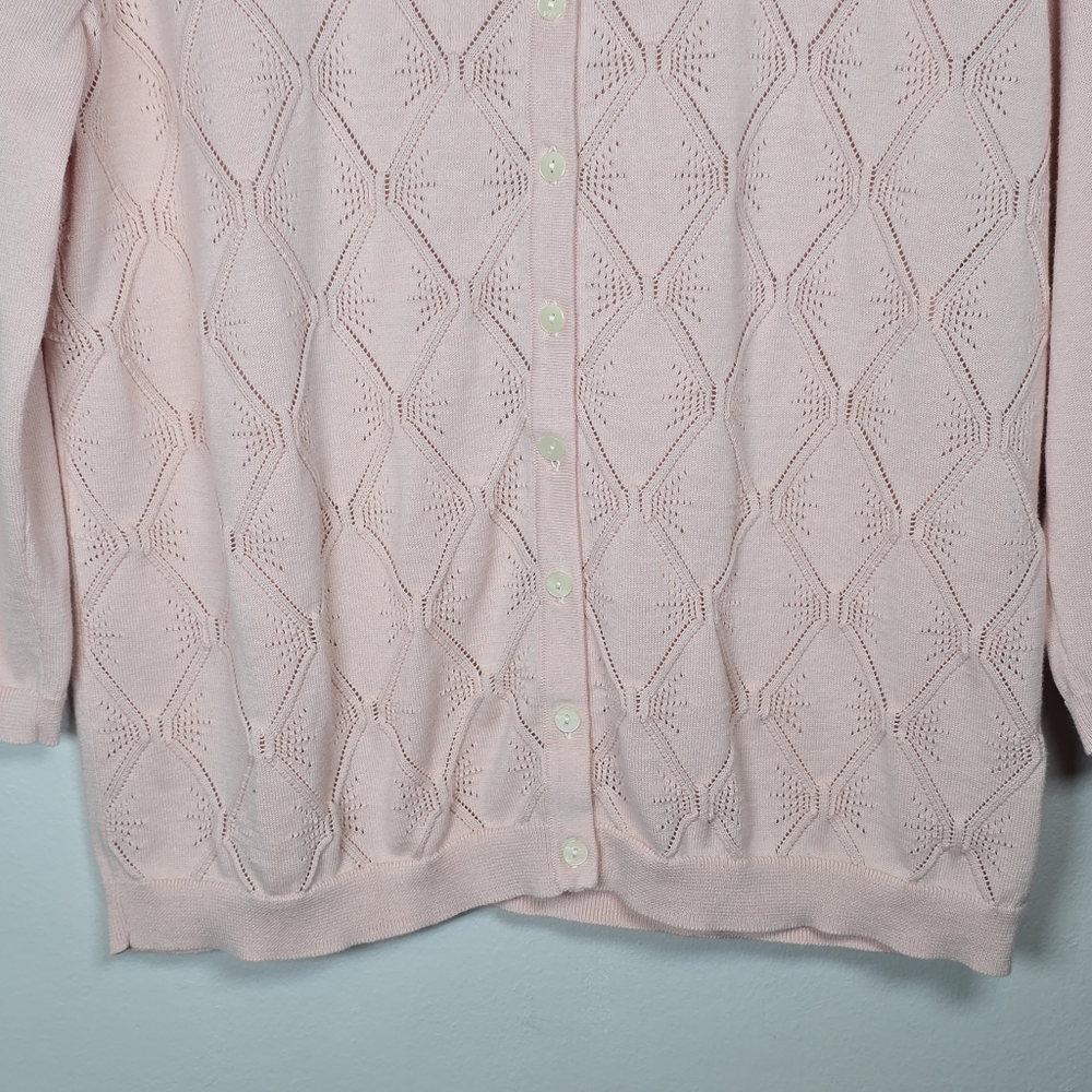 Talbots Women's Pointelle Pima Cotton Button Up Cardigan Sweater Pink 1X New - Picture 2 of 10